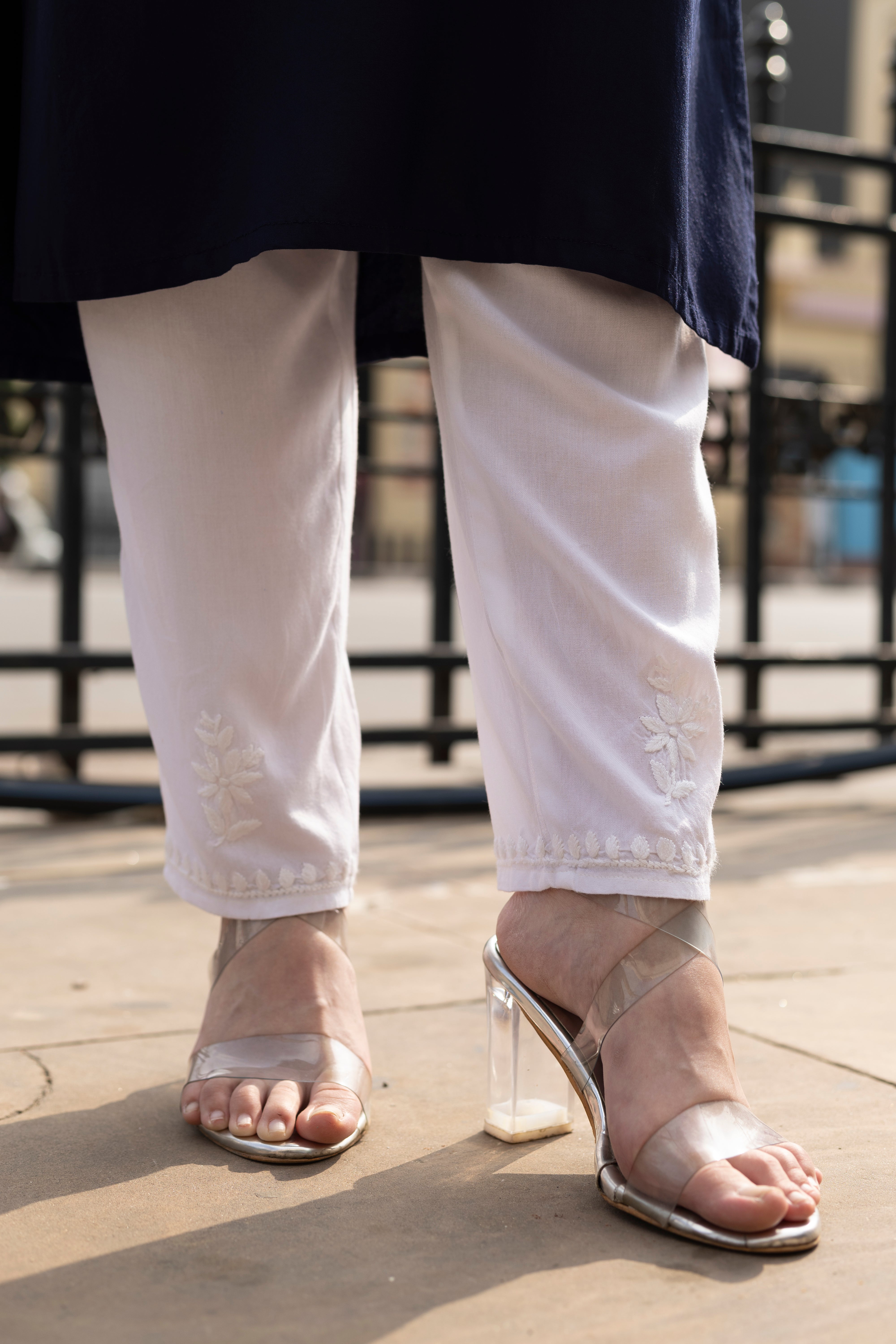 White Cotton Chikankari Lucknawi Pants