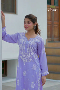 Aiyana Modal Lavender Chikankari Kurta