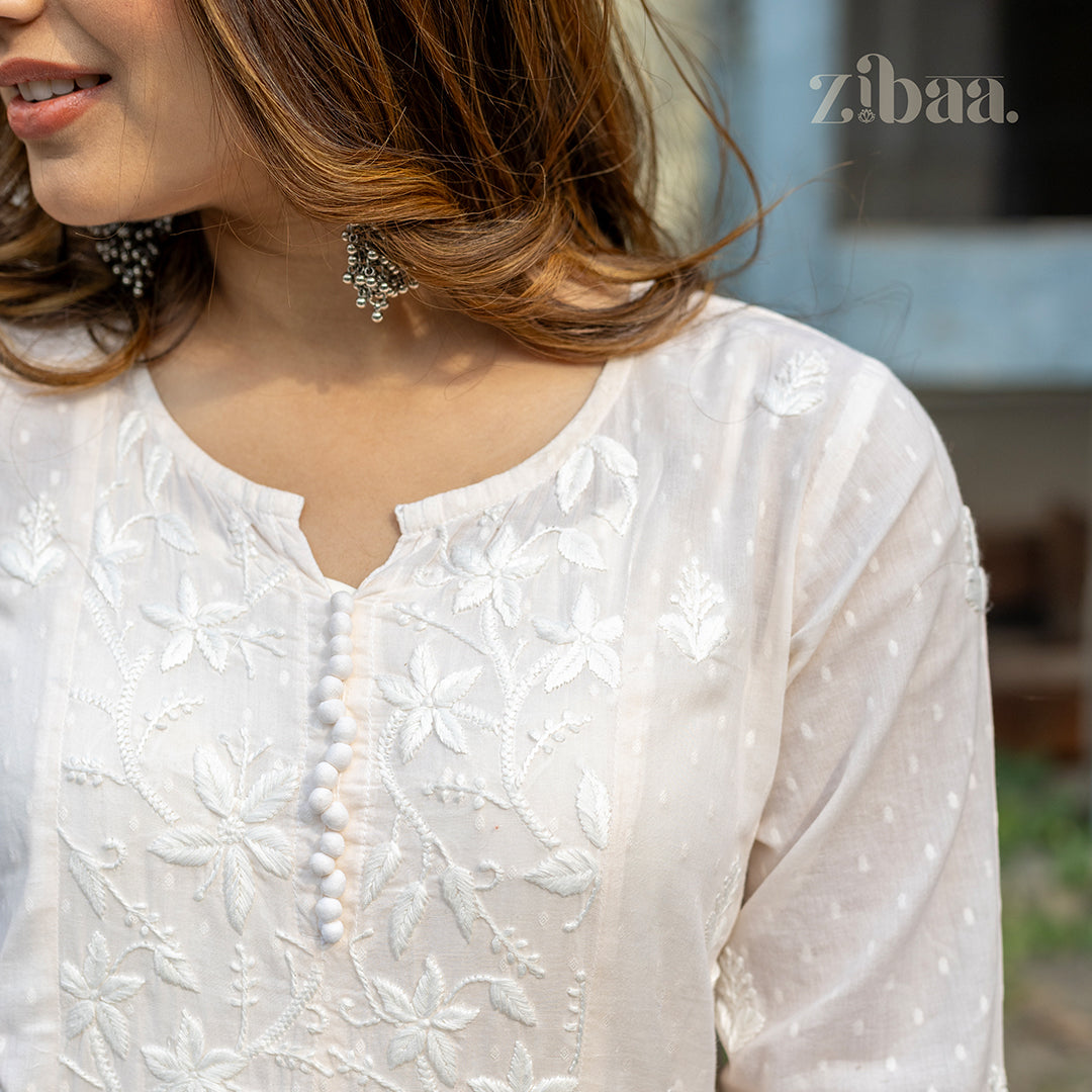 Maaya Cotton Ivory Chikankari Anarkali