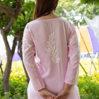 Maaya Modal Pink Chikankari Kurti