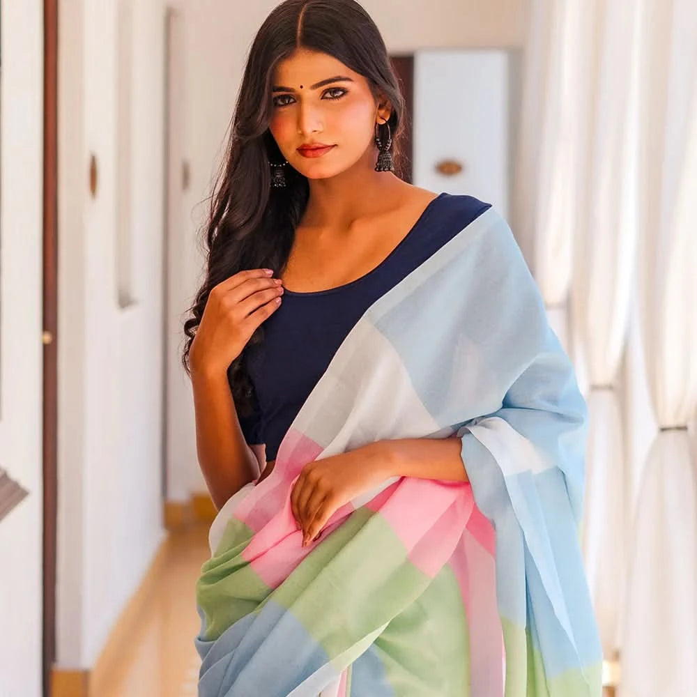Mira Hand-Dyed Mul Cotton Multi-color Saree with Tassels