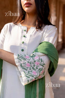 Husn Ivory Pure Muslin Chikankari Kurta Set with Mul Dupatta