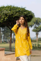 Aiyana Modal Mustard Yellow Short Chikankari Kurti