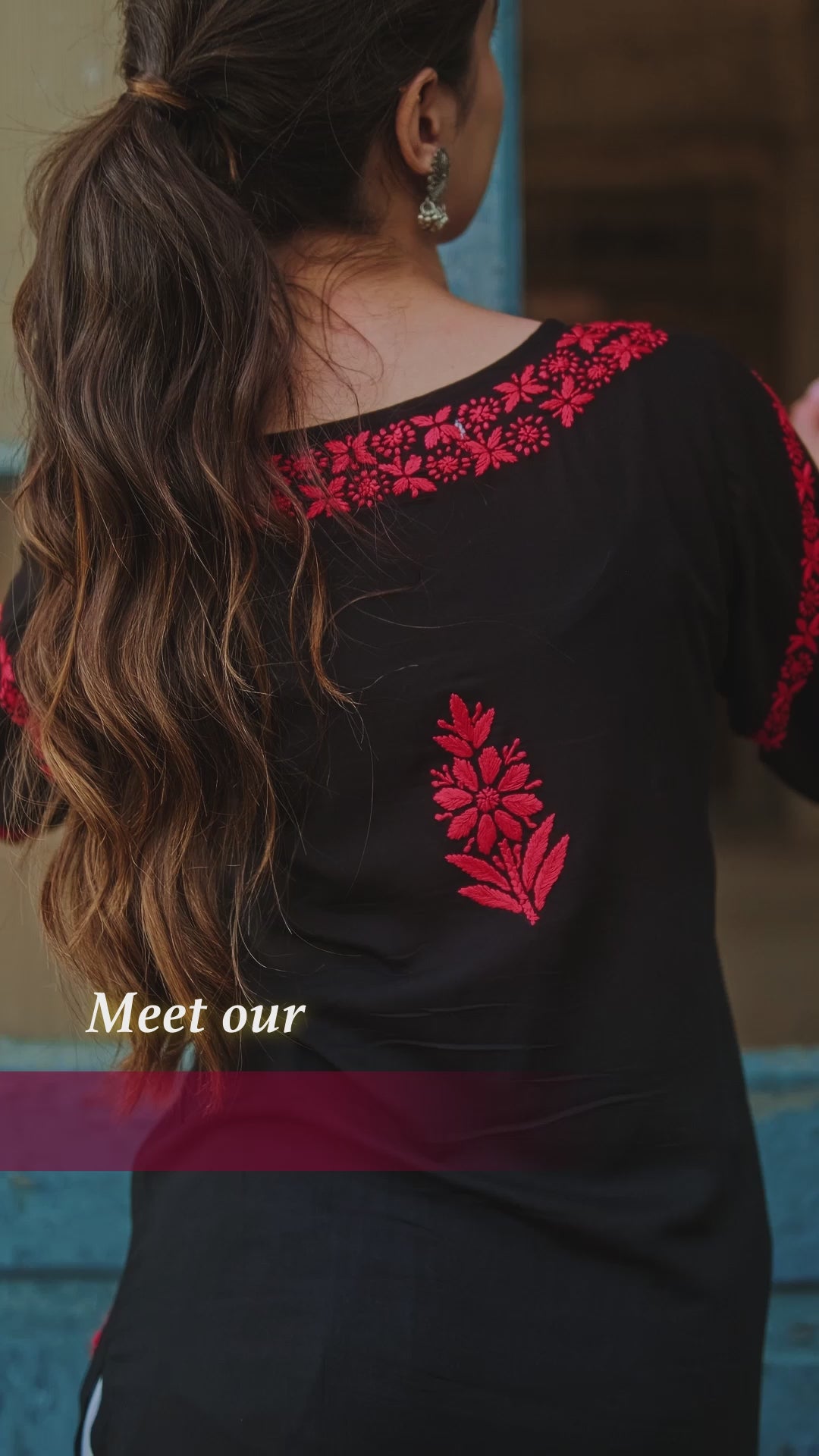 Maaya Modal Red & Black Chikankari Kurti