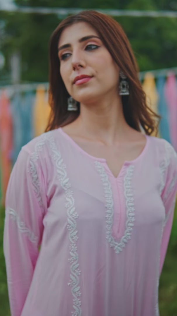 Maaya Modal Pink Chikankari Kurti